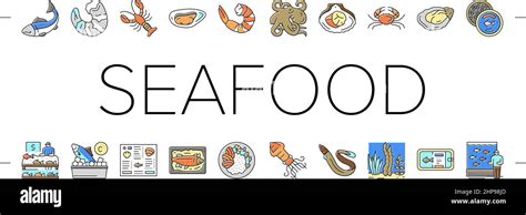 Seafood Cooked Food Dish Menu Icons Set Vector Stock Vector Image Art