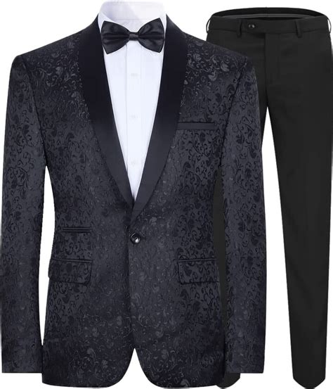 Allthemen Mens 2 Piece Jacquard Tuxedo Suit One Button Slim Fit Shawl