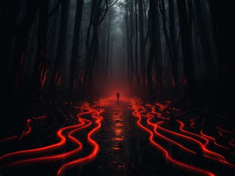 Premium Ai Image There Is A Man Walking Through A Dark Forest With