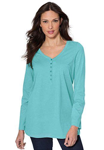 Roamans Womens Plus Size Ultimate Henley Pocket Tee With Sweetheart Neck