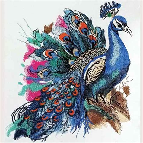 Premium Embroidery Design: Peacock 2 – 5 sizes