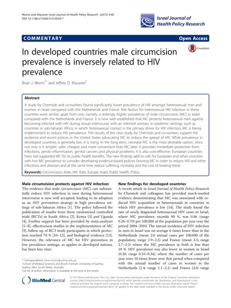 Pdf In Developed Countries Male Circumcision Prevalence Is Inversely