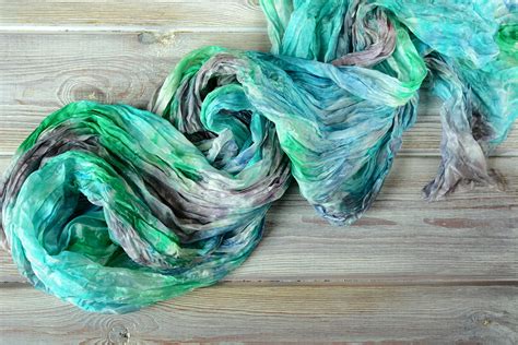 Silk Scarf Blue Silk Scarf Green Scarf Emerald Silk Scarf - Etsy