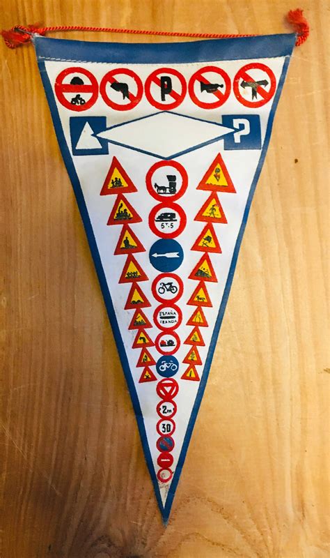 Original 1950s European Aerial Pennant With Road Signs Vespa Lambretta