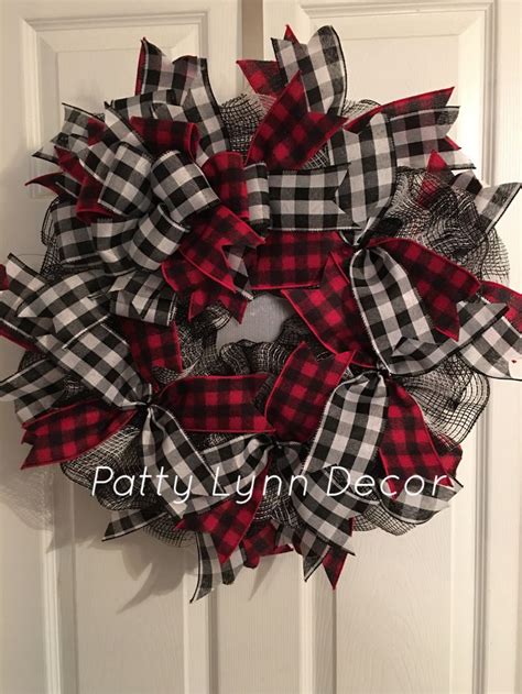 Red Black And White Buffalo Plaid Holiday Wreath 35 Deco Mesh