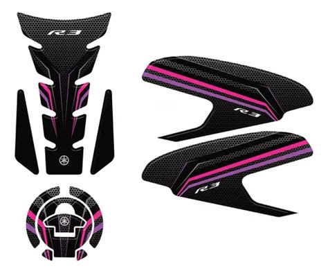 Adesivos 3d Tanque Bocal Lateral Moto R3 2024 Rosa Roxo Frete grátis