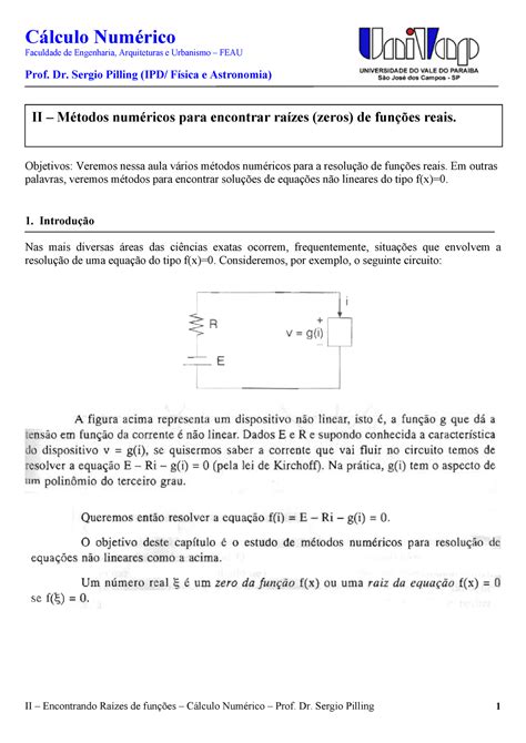 Métodos Numéricos Para Encontrar Raízes Zeros De Funções Reais