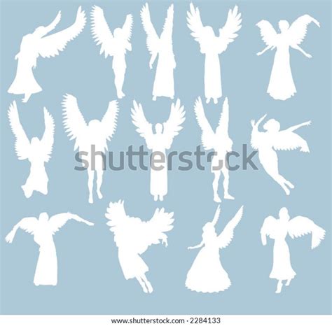 Silhouettes White Angels On Blue Background เวกเตอร์สต็อก ปลอดค่า