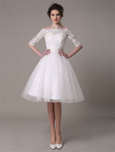 Lace Wedding Dresses Short Off The Shoulder A Line Knee Length