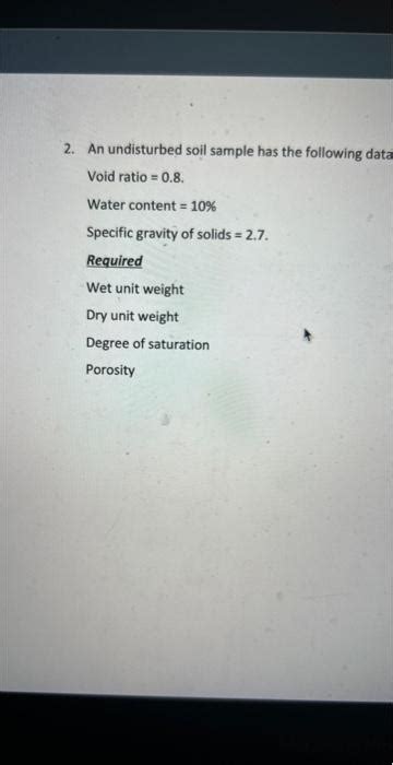 Solved An Undisturbed Soil Sample Has The Following Data Chegg