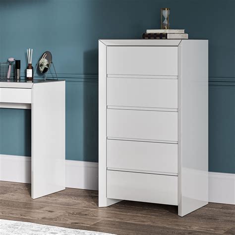 Elstrow Gloss White 5 Drawer Narrow Chest Gloss White 5 Drawer Chest