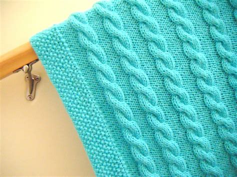 Baby blanket knitted cable pattern very soft turquoise