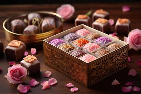 Premium Photo A Wooden Box Filled With Assorted Chocolates