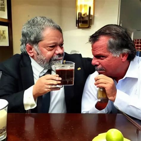 Luis Inacio Lula Da Silva And Bolsonaro Drinking A Stable Diffusion