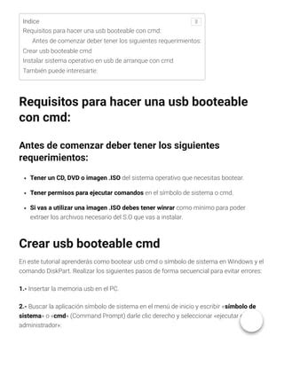 Usb Booteable Con Cmd Y DiskPart Tutorial 2023 Pdf