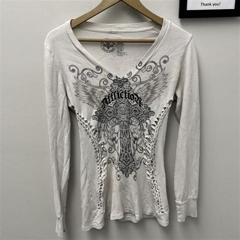 Affliction Womens White And Black Shirt Depop