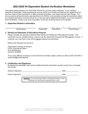 Fillable Online V Dependent Student Verification Worksheet