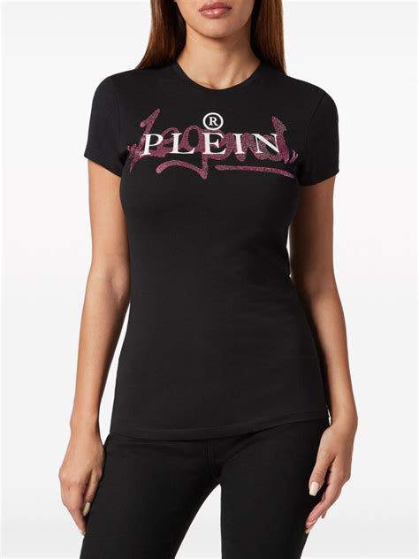 Philipp Plein Crystal Embellished Logo Print T Shirt Black Farfetch