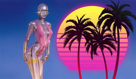 Hd Wallpaper Music Girl S Robot S Synth Retrowave