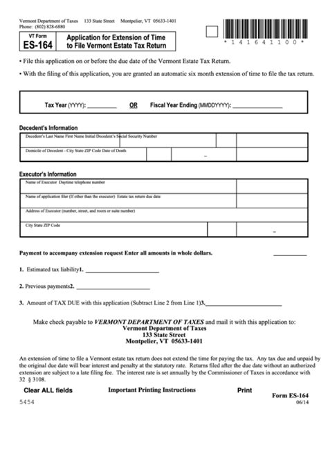 Fillable Form Es 164 Application For Extension Of Time To File