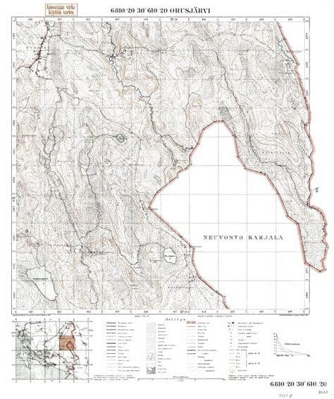 Old map of Orusjärvi (Orusjarvi) and close surrounding in 1936. Buy ...