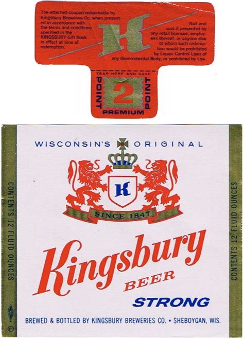 Item 81402 1965 Kingsbury Beer Label Wi458