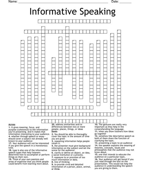 Informative Speaking Crossword Wordmint