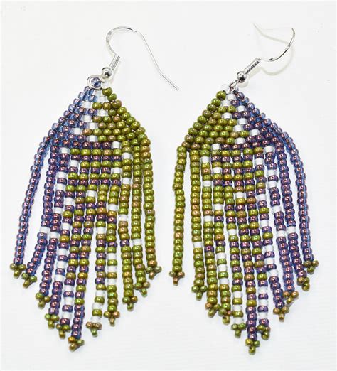 Brick Stitch And Fringe Seed Bead Earring Pattern Pdf Instant Etsy