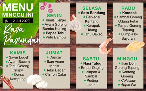 Daftar Menu Mingguan 6 12 Juli 2020 Rasa Pasundan
