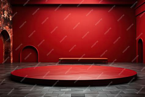 Premium Ai Image Red Room With A Bench And A Red Wall 3d Rendering