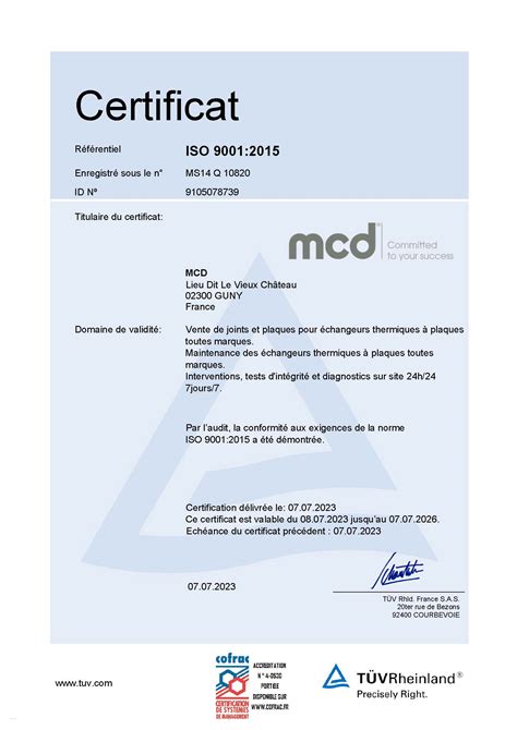 Renouvellement De La Certification Iso Group Mcd