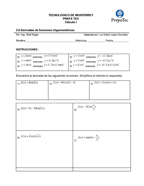 SOLUTION Derivadas De Funciones Trigonom Tricas Studypool