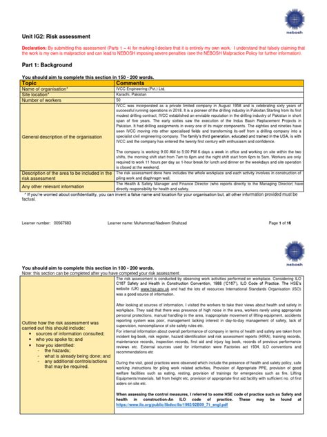 Nebosh Ig2 Risk Assessment Rigging Site Pdf Pdf Occupational Safety