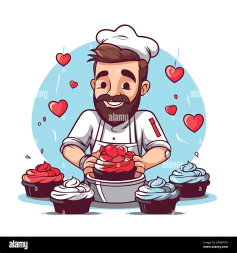 Chef With Cupcakes Vector Illustration Of A Cartoon Character Stock