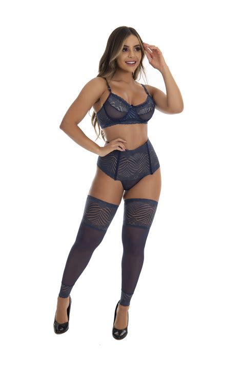 Conjunto De Lingerie Sensual Meia Cal A Click Sophia