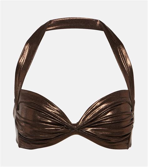 Buy Norma Kamali Bill Metallic Bikini Top Brown At Off Editorialist