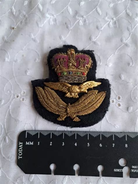 Genuine Ww Raf Royal Air Force Officers Bullion Cloth Cap Badge No