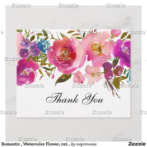 Romantic Watercolor Flower Cute Thank You Card Cute Thank You Cards