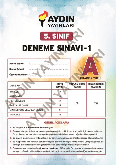 S N F Matematik Ayd N Yay Nlar T M Dersler Deneme S Nav Deneme