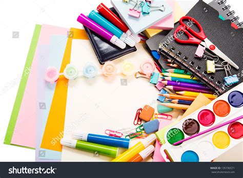 School Office Stationary Isolated On White Stock Photo 135736571 ...