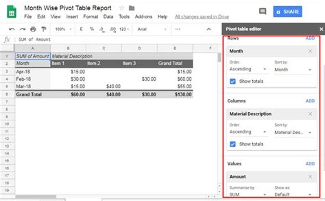 Month Wise Pivot Table Report In Google Sheets Using Date Column