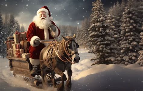 Wallpaper Winter, Horse, Night, Snow, New year, Santa, Holiday, Santa ...