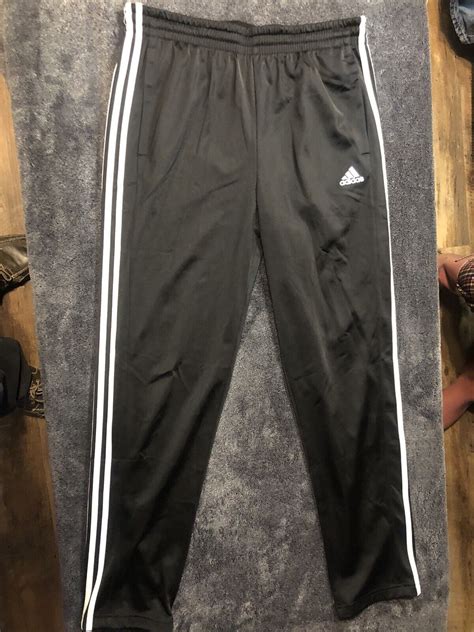 Adidas Mens Three Stripe Warm Up Track Pants Black Drawstrings Size Lel 32w 40l Ebay