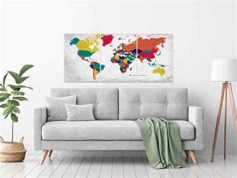 Cuadro Triptico Moderno Mapa Mundi Planisfero Envio Gratis G En Venta