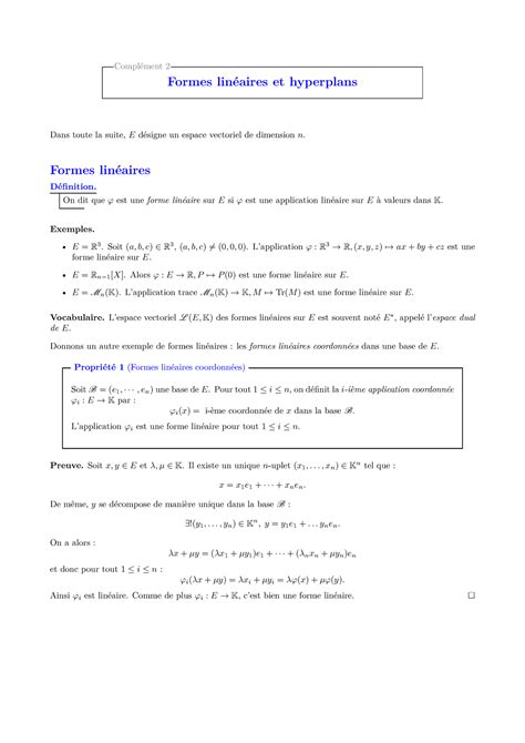 Hyperplan This Is An Algebra Course Formes Lin Aires Et Hyperplans