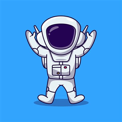 Cute Astronaut Jumping And Raise Hand Cartoon Illustration Spaceman