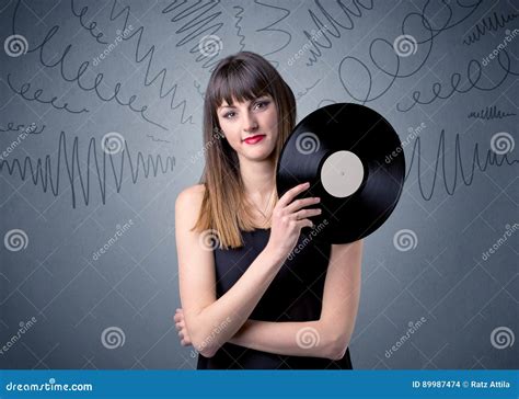 Lady Holding Vinyl Record Stock Photo Image Of Entertainment 89987474