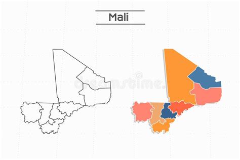 Mali Map City Vector Dividido Por El Colorido Contorno Estilo