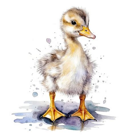 Premium AI Image Baby Duck Watercolor With Ink Outline On White