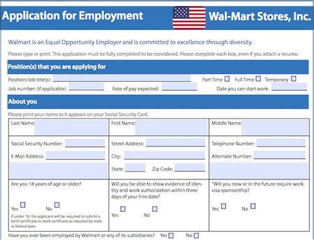 Walmart application in PDF